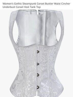 White Floral Brocade Underbust Corset Vest - Halloween - Renaissance Fair